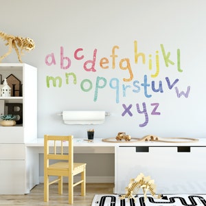 Watercolor letters wall decals, lowercase ABC fabric wall stickers, rainbow letters wall decor, colorful kids room decor