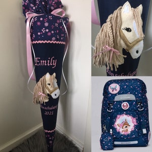 School bag fabric horse horse head 3D glitter to match the Beckmann school bag