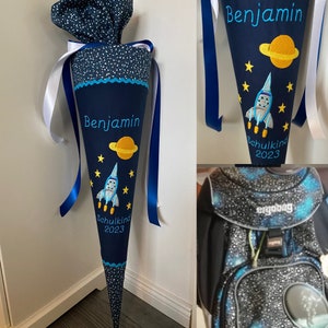 School bag fabric rocket space planet stars to match the ergo bag