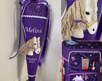 School bag fabric horse horse head 3D glitter to match the Step by Step school bag