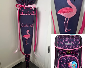 Schultüte Stoff Flamingo passend  zum Ergobag Schulranzen