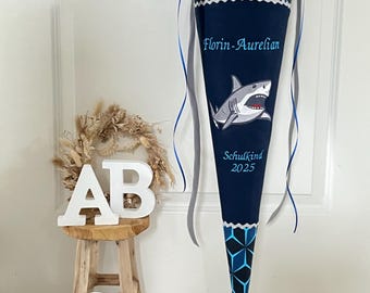 Schultüte Zuckertüte Stoff Hai Weißer Hai passend  zum Schulranzen Einschulung Junge 70 cm