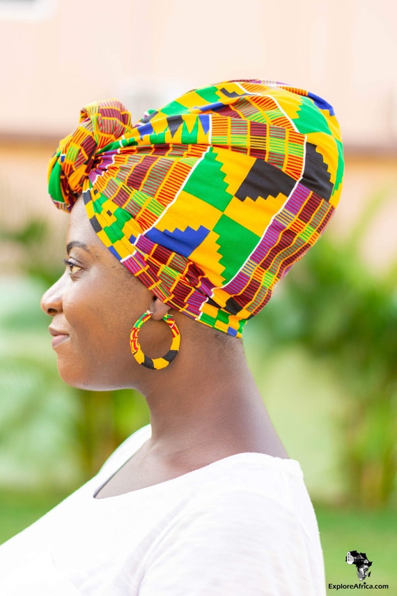 Matching Set African Kente Head Wrap and Matching Small African