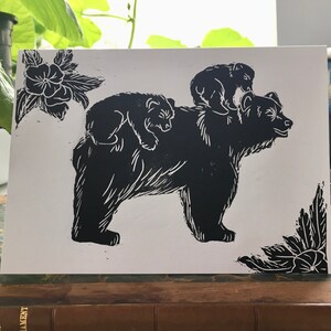Carte mère ours et cubs Linocut