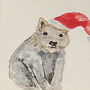 Weihnachten Wombat in rotem Hut klein, Karte, Original, Aquarell, Kunst, Druck, Glanz.