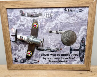 Handcrafted Spitfire Airplane Sculpture on Photo Frame