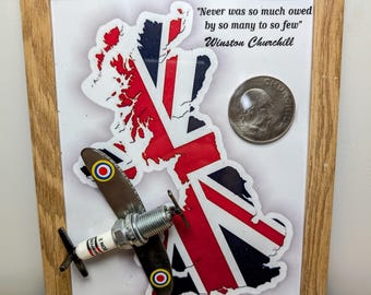 Handmade Spitfire Airplane Sculpture: Reclaimed Spark Plug Art