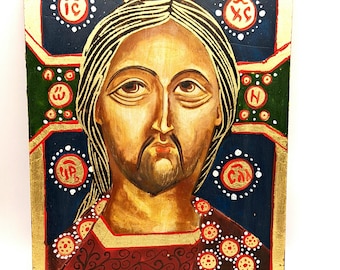 Icône Christ Halki faite main : cadeau religieux en feuille d&#39;or (17,5 х14,5 cm)