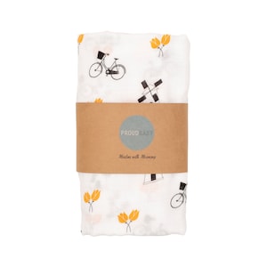 Muselina para bebé holandesa, muselina de algodón y bambú, molino de viento, bicicleta, muselina de tulipanes, recuerdo de los Países Bajos, funda de muselina para cochecito de bebé recién nacido de Holanda