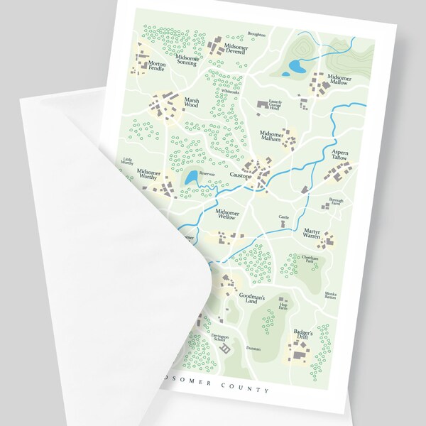 Midsomer Murders Locations Map Greetings Card - A5, 350gsm Stock - Inc. Envelope