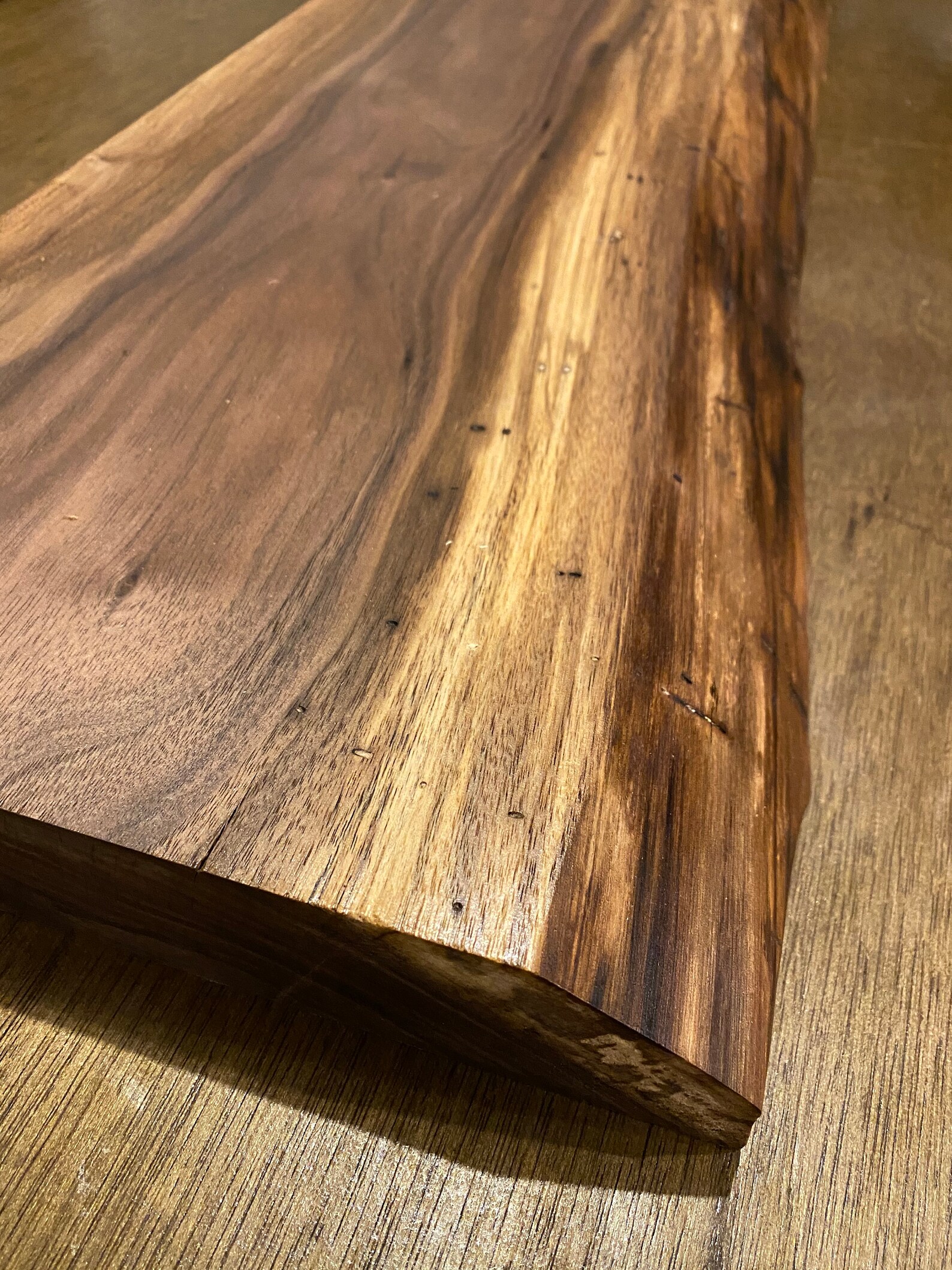 Walnut Slab Floating Shelf Live Edge Wood Bark on Wood | Etsy