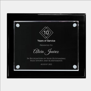 Floating Glass Plaque, Elegant Award, Prestigious Custom Award, Modern Look Etched Retirement Appreciation Gift, Crystal, Sports Award