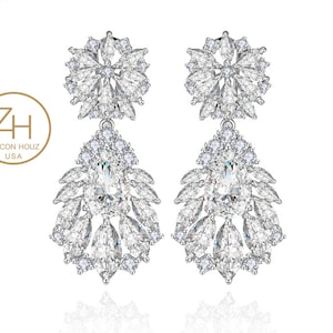 White Gold Plated Zircon Statement Chandelier Earrings- Wedding Earrings-Bridal Earrings-Chandelier Earrings-CZ Earrings-Bridal Earrings