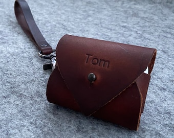 Personalized Leather AirPods 3 Case: Handmade Cover with Strap