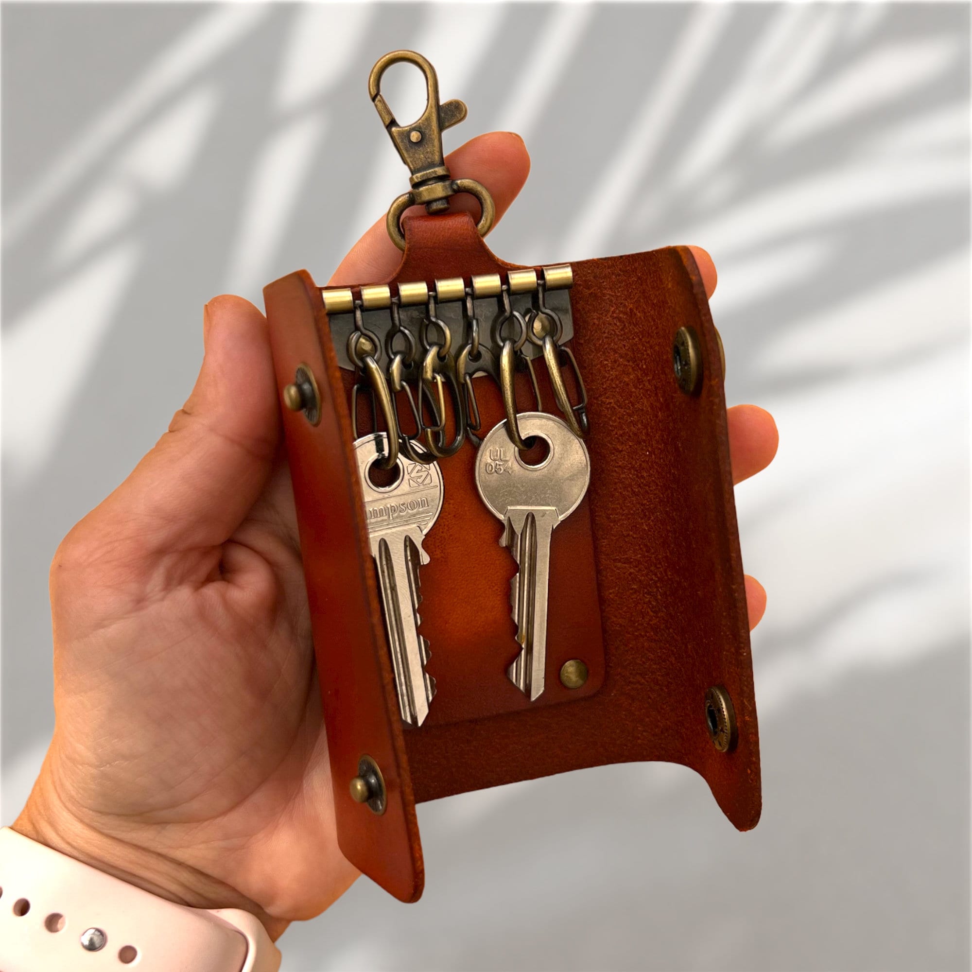 Leather Keychain Natural Leather Key Holder Accessoires Sleutelhangers & Keycords Sleutelhangers Minimal Key holder, Slim Key Holder Leather Key Case 