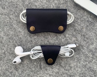 Leather cable hold, earphone wire organiser, earpiece cord, leather cable cord, Personalised Mother Gifts , Cable Winder Pack of 2