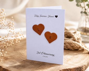 Custom Leather Greeting Card | Personalised Anniversary Gift | Handmade Leather Heart Card | Birthday Card | Keepsake Gift Box