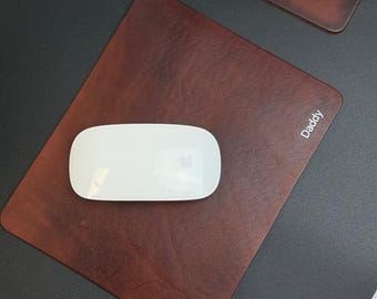 Personalized Leather Mouse Pad: Handmade Desk Mat (18cm x 22cm)