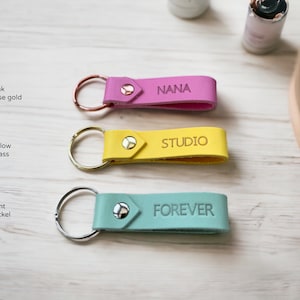 Handmade Custom Initials Stamped Keychain, Personalised Leather Keyring, 3rd Anniversary Wedding Gifts