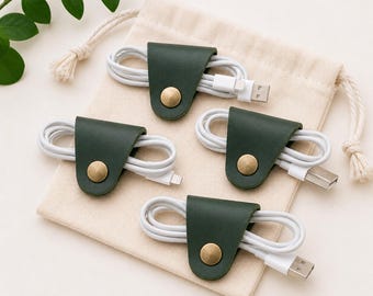 Personalised Leather Cable Tidy, Initial Cable Organizer, Teacher Gift, Graduation Gift, Custom Cord Holder, Handmade Gift