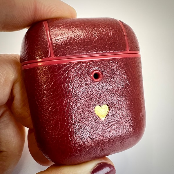 Cover personalizzata Apple AirPods 1&2, Cover protettiva in pelle PU fatta a mano, regalo per il 3° anniversario, regali unici per la mamma