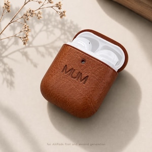 Personalised AirPods Case | Vegan Leather AirPods Cover | Custom Initials Gift | AirPods 1st & 2nd Generation Case | Gift Box Included