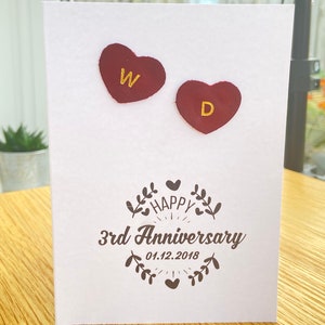 Personalised 3rd Anniversary Card, Leather Wedding anniversary, Leather 3rd Anniversary Gift, Personalised 3rd Wedding Anniversary Gift