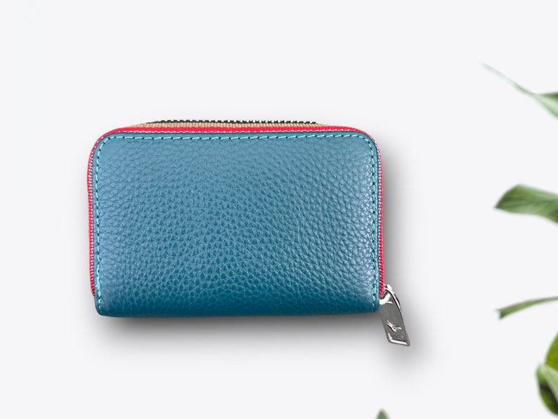 Tarjetero de gran capacidad con bloqueo RFID, Cartera de cuero de diseño minimalista, Tarjetero personalizado, Regalo personalizado para el día de la madre Blue