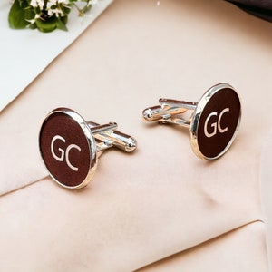 Groomsmen Gifts, Men's Personalised Initials Leather Cufflinks, Personalised Leather Wedding Anniversary Gift, Gift for Him, Gift for Dad