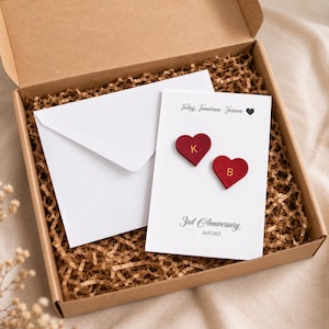 Personalized Leather Anniversary Card | Real Leather Hearts | 3rd Anniversary Gift | Custom Wedding Anniversary Card | Gift Box Included