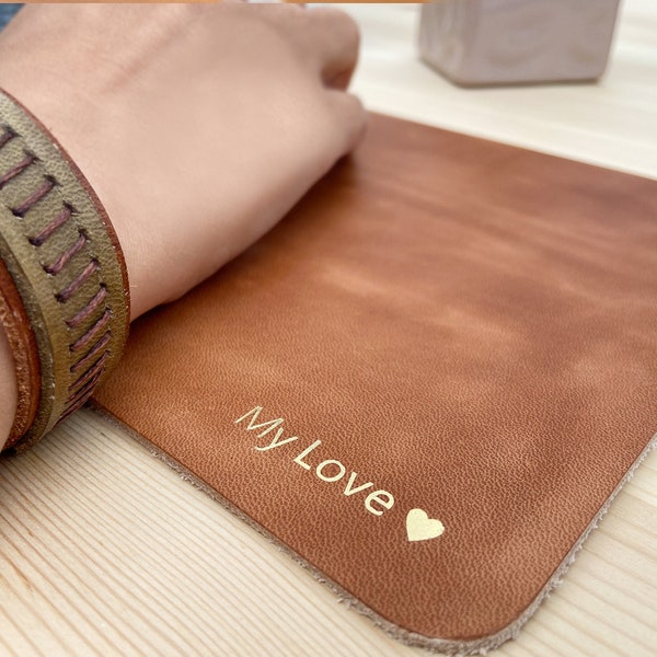 Personalised Leather Mouse pad, Mouse Mat, Best Gift Ideas for Mum, Unique personalised Valentine's day gifts, Leather Desk Mat, Worktop Mat