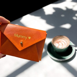 Portafoglio in pelle personalizzato, regalo personalizzato per lei, regalo per il terzo anniversario di matrimonio, portamonete, porta biglietti da visita
