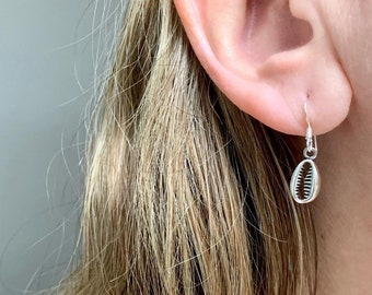 Sterling silver dangle cowrie earrings