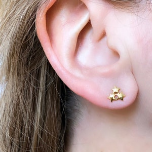 Sterling vermeil 3 star stud earrings