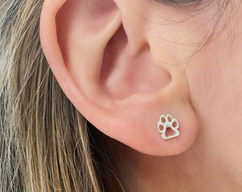 Sterling silver dog paw studs