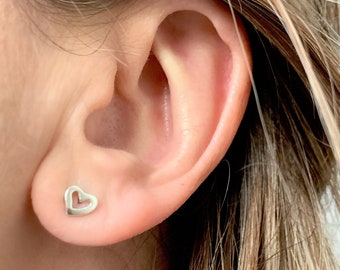 Sterling silver open heart stud earrings
