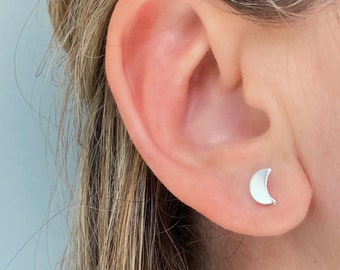 Sterling silver flat crescent moon studs