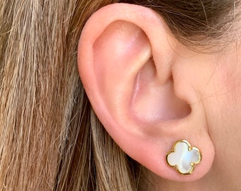 Sterling vermeil mother of pearl clover studs