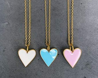 Sterling vermeil enamel heart necklace 18"