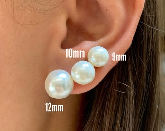 Sterling silver faux pearl studs 9, 10, 12mm