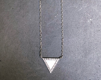 Sterling silver white shell & cz triangle necklace