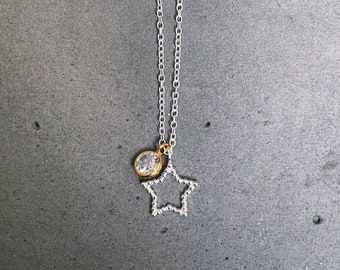 Sterling vermeil star/cz charm necklace