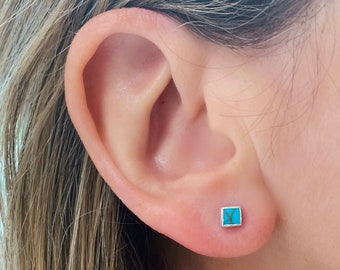 Sterling silver square turquoise studs