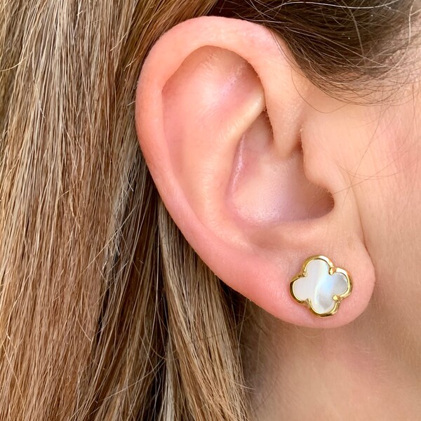 Sterling vermeil mother of pearl clover studs