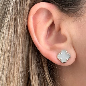 Sterling silver mother of pearl clover studs