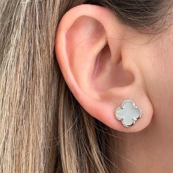 Sterling silver mother of pearl clover studs