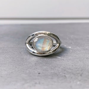 Sterling silver oval faceted moonstone ring image 1