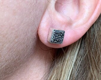 Sterling silver gray druzy stud earring
