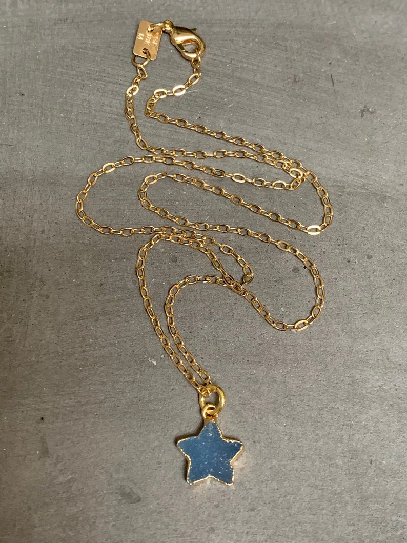 Gold filled blue druzy star necklace image 3