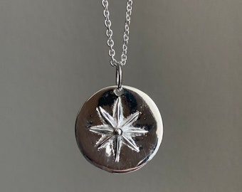 Sterling silver Northern star medallion necklace 18"